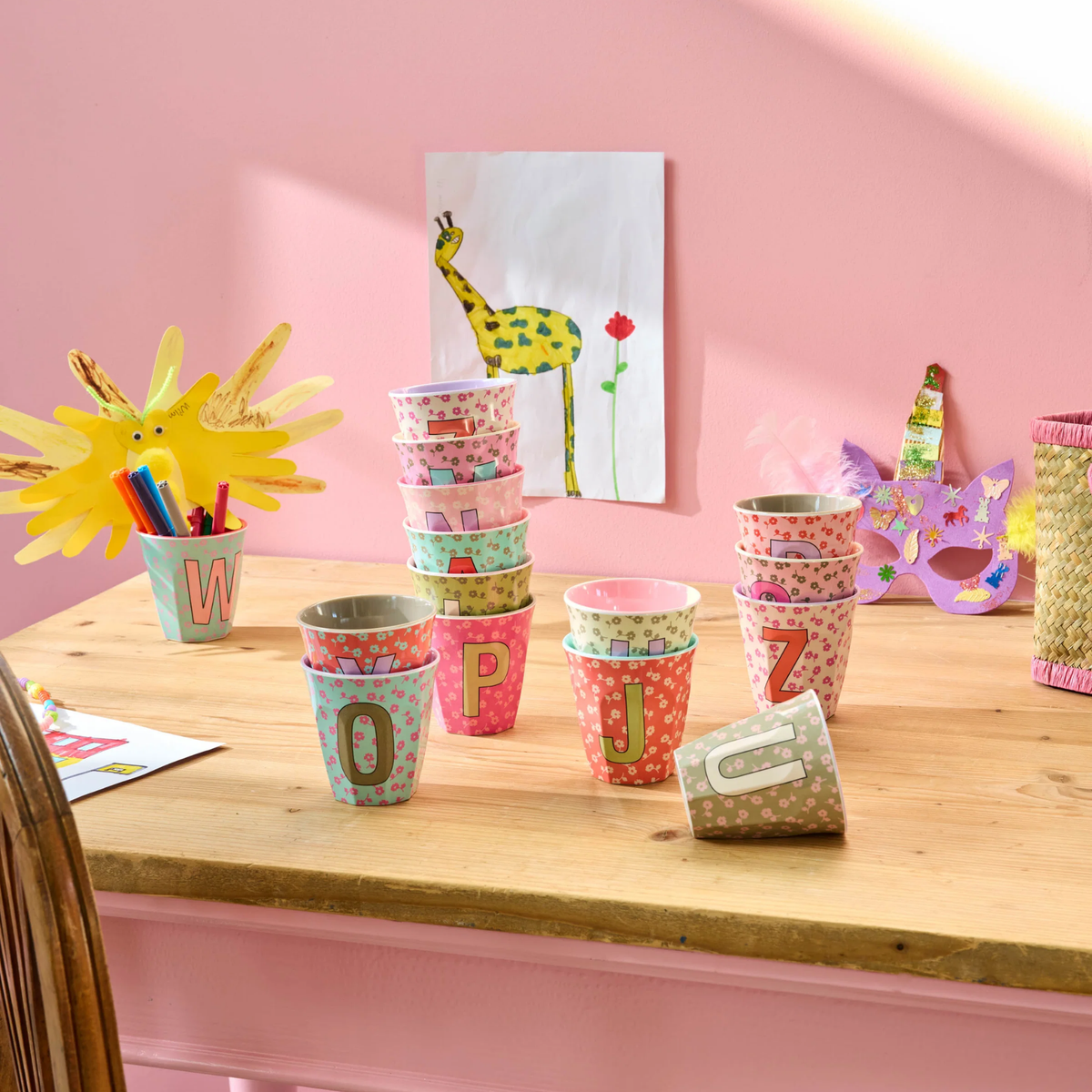 Melamine Full Alphabet - Flowers - 3 x Each Letter - Pinkish Colors - Medium - 8.45 oz