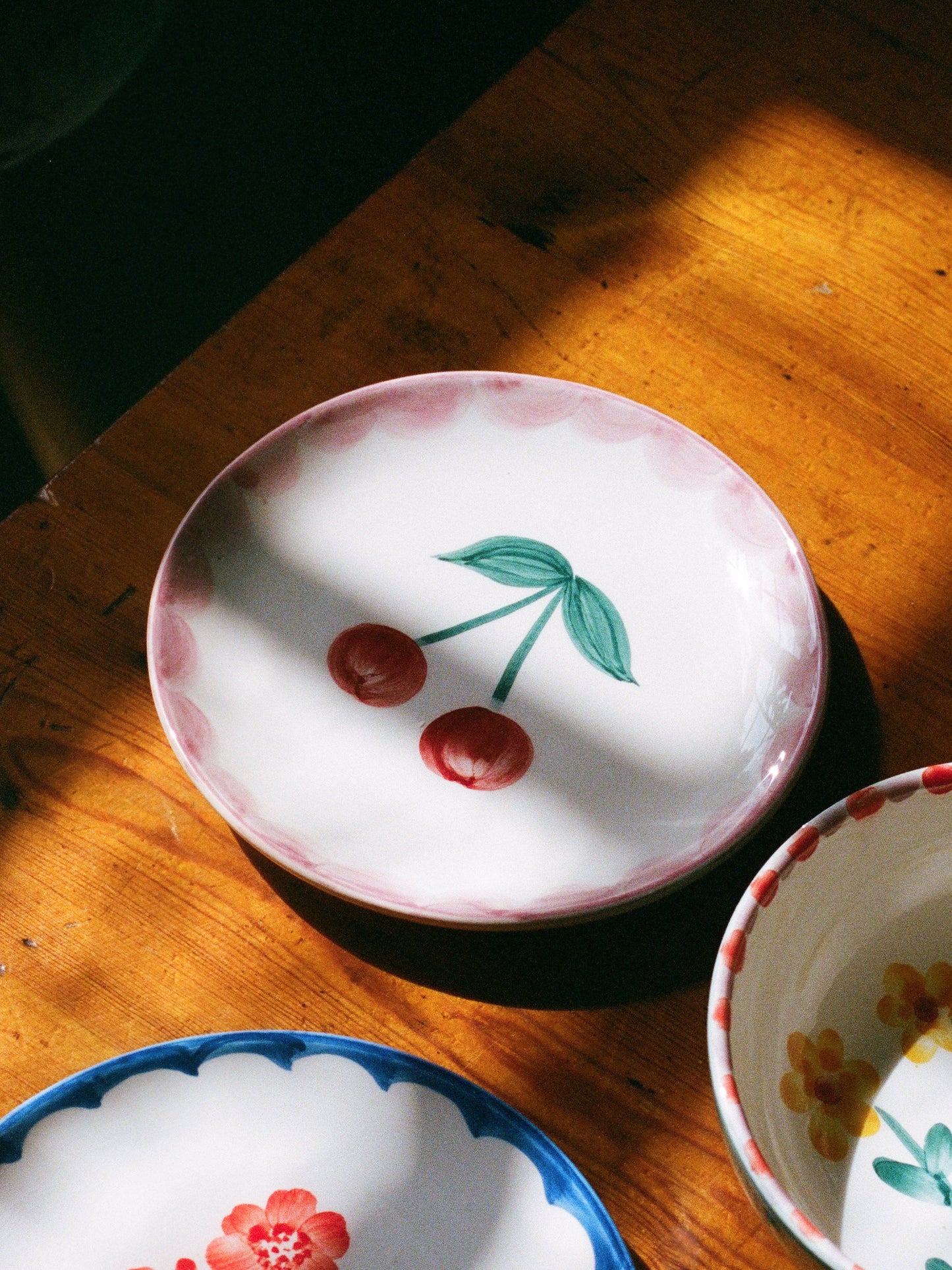 RicebyRice - Ceramic Cake Plate with Hand Painted Cherries