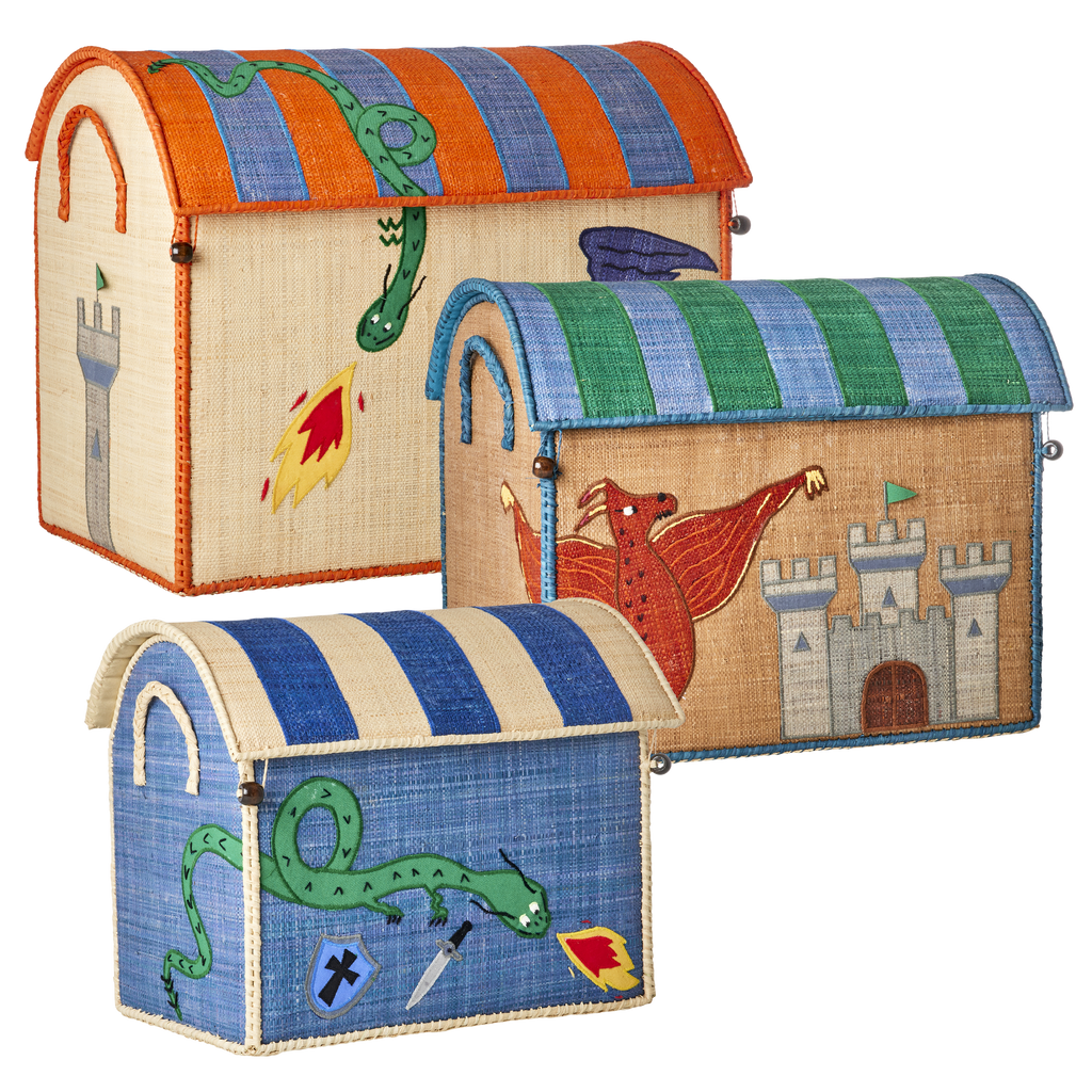 Raffia Storage Baskets with Dragon Theme - Set of 3