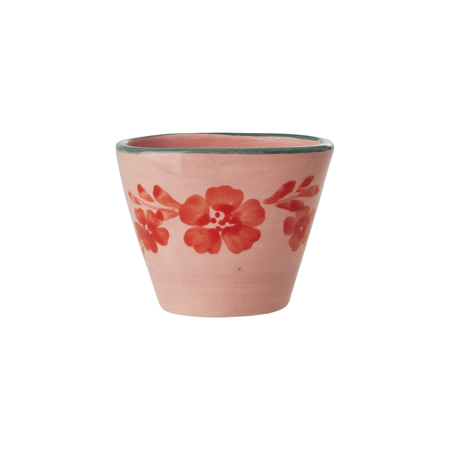 Ceramic Oval Espresso Cup with Hand Painted Orange Flower Vine - 2.4 oz