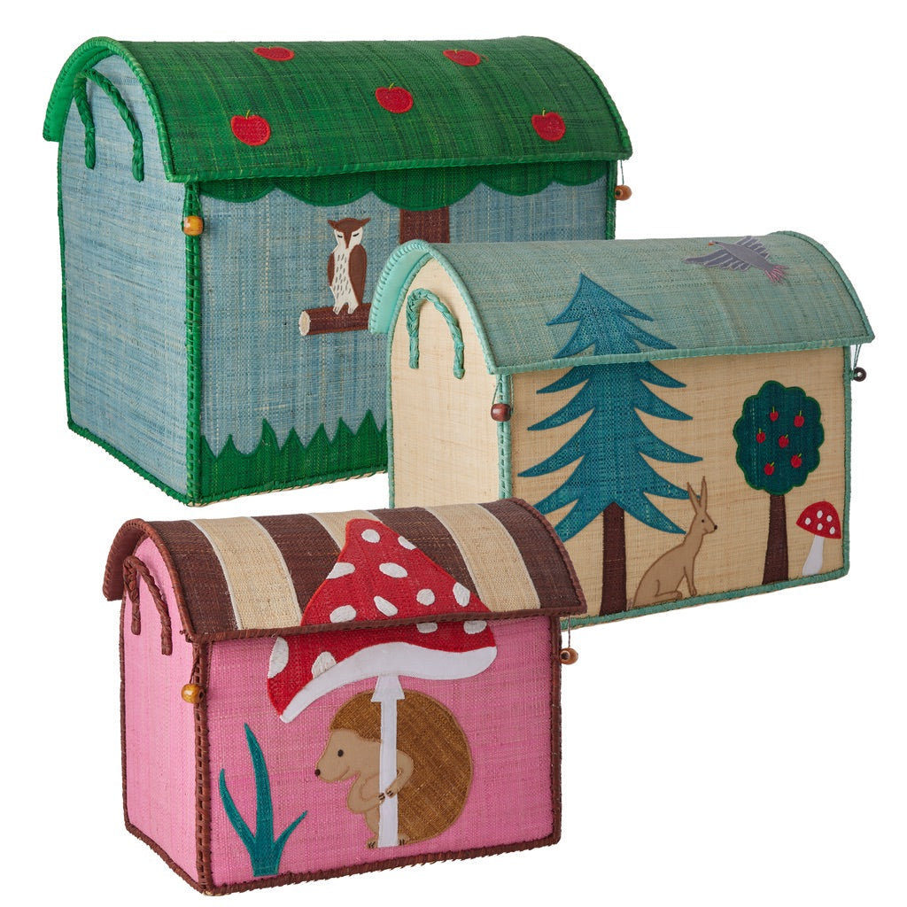 Raffia Toy Storage Baskets with Happy Forest Theme - Set of 3 - TO BE DELIVERED IN FEBRUARY