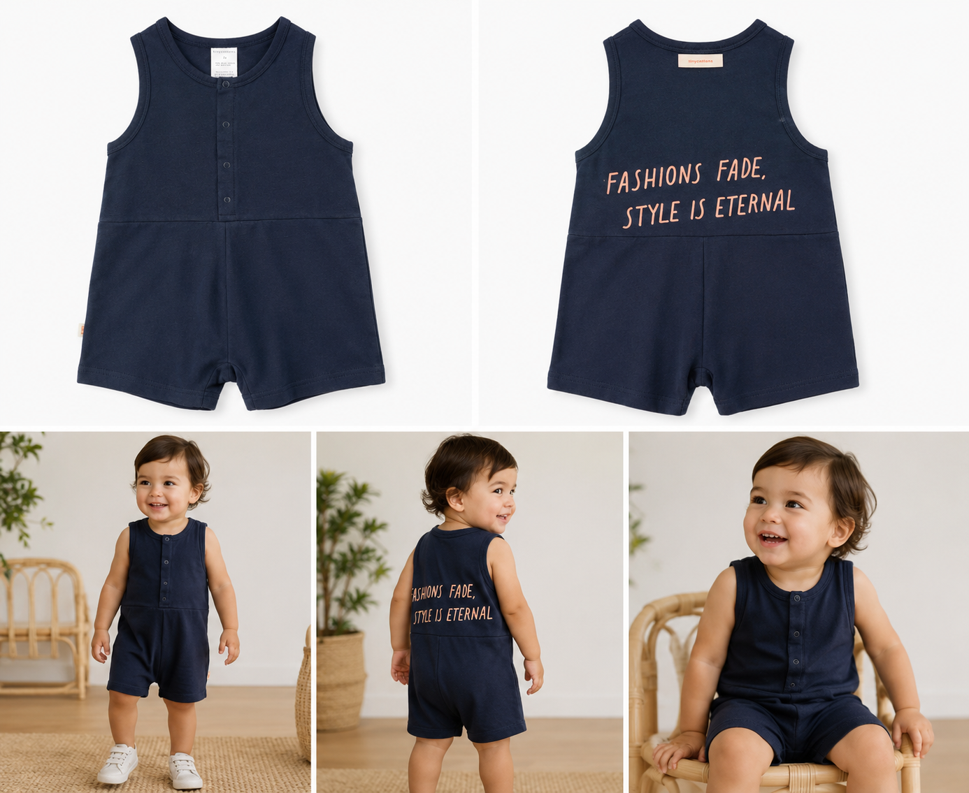 Tinycottons Eternal Relaxed Onepiece | Navy Kids Romper