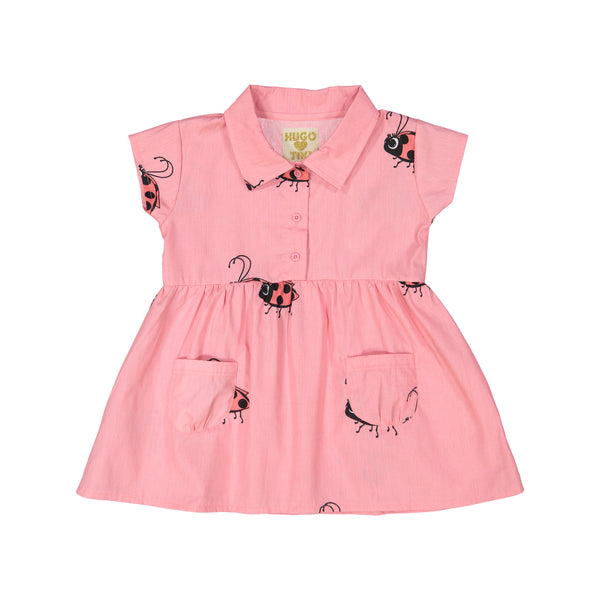 Collared Pocket Dress - Pink Lady Bug