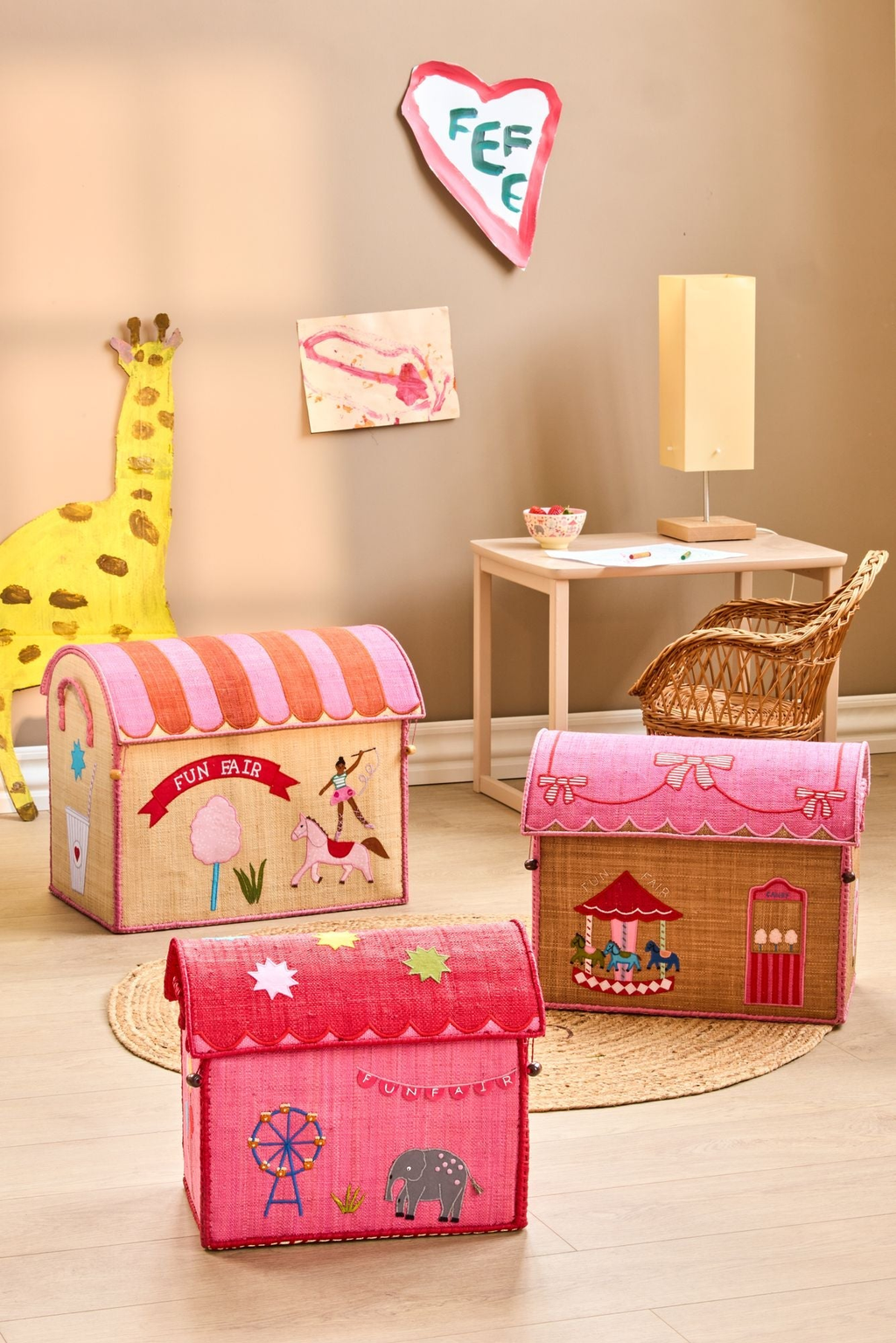 RicebyRice - Raffia Storage Baskets Set with Fun Fair Theme - Set of Three