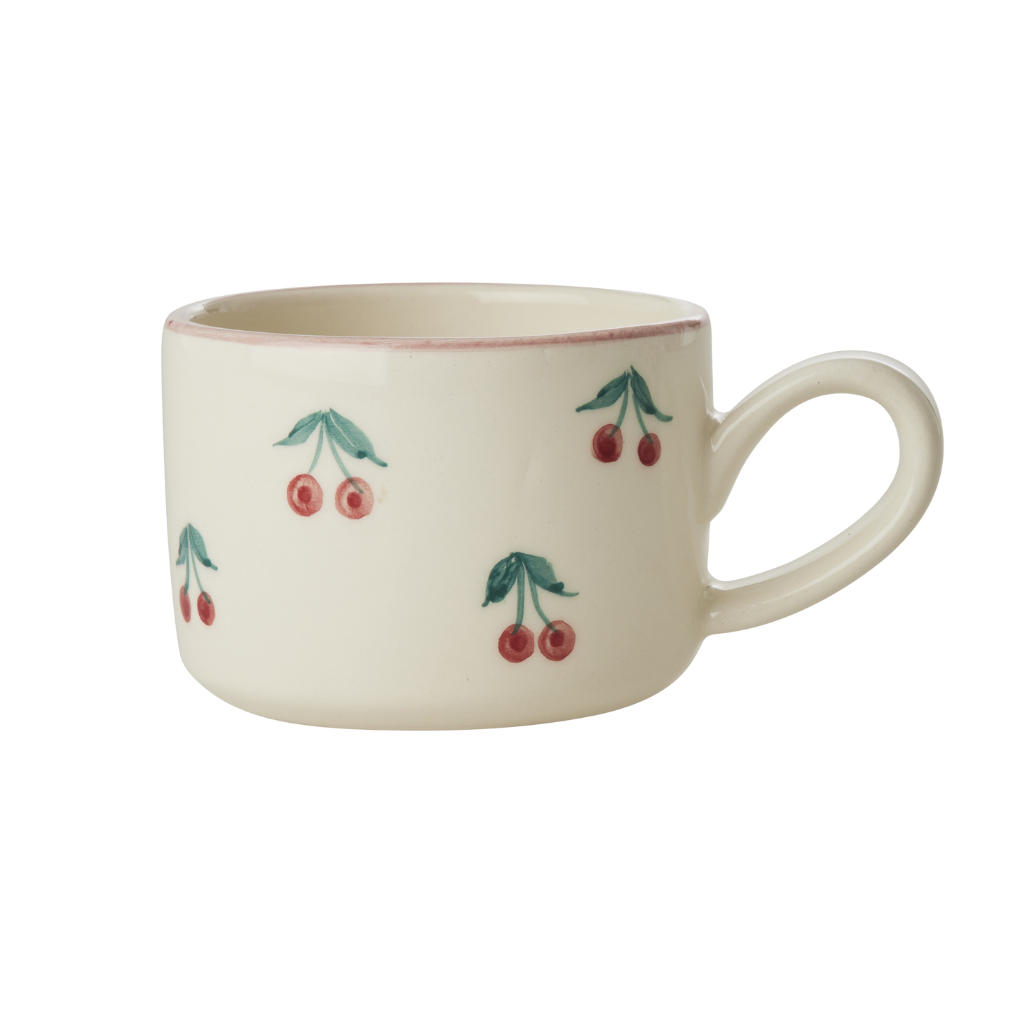 RicebyRice - Ceramic Cappuccino Cup with Hand Painted Cherries - 6.7 oz