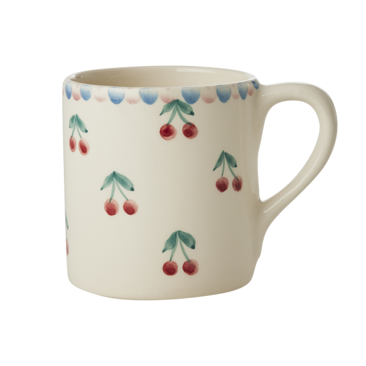 RicebyRice - Ceramic Mug with Hand Painted Cherries - 14.2 oz