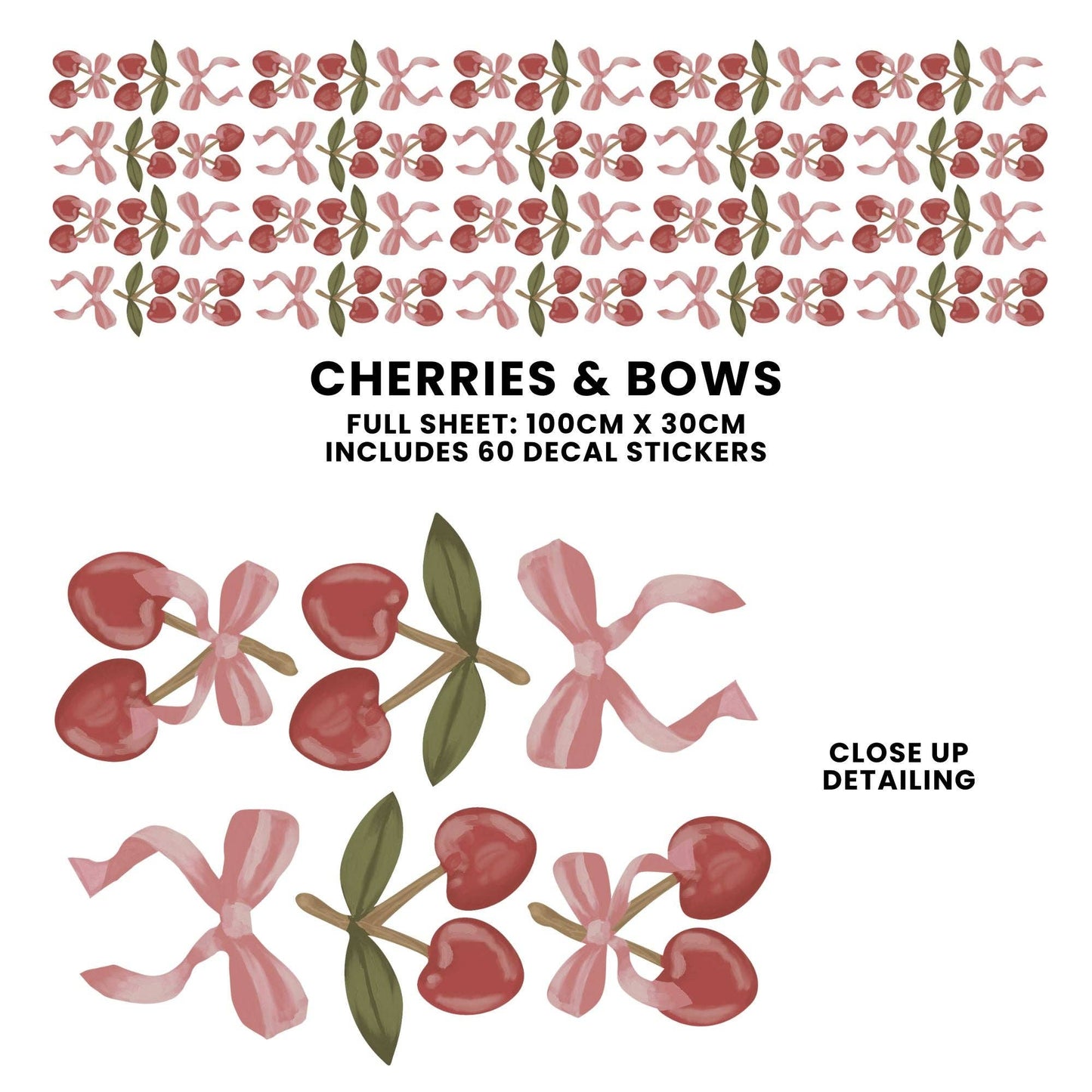 Cherrypick - Peel & Stick Fabric Wall Stickers - Cherries & Bows