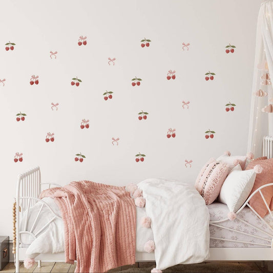 Cherrypick - Peel & Stick Fabric Wall Stickers - Cherries & Bows