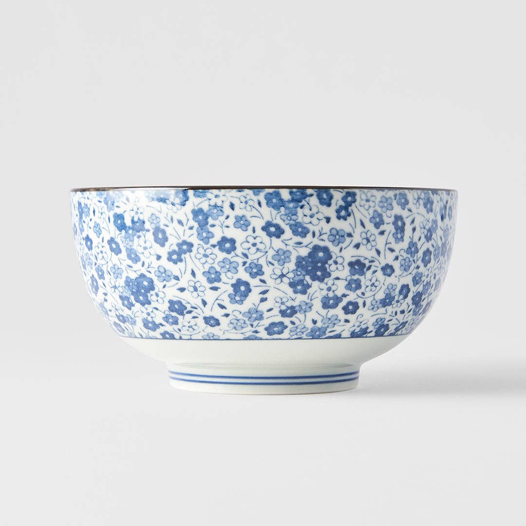 Made In Japan Tableware - Blue Daisy U-shape udon bowl 16cm