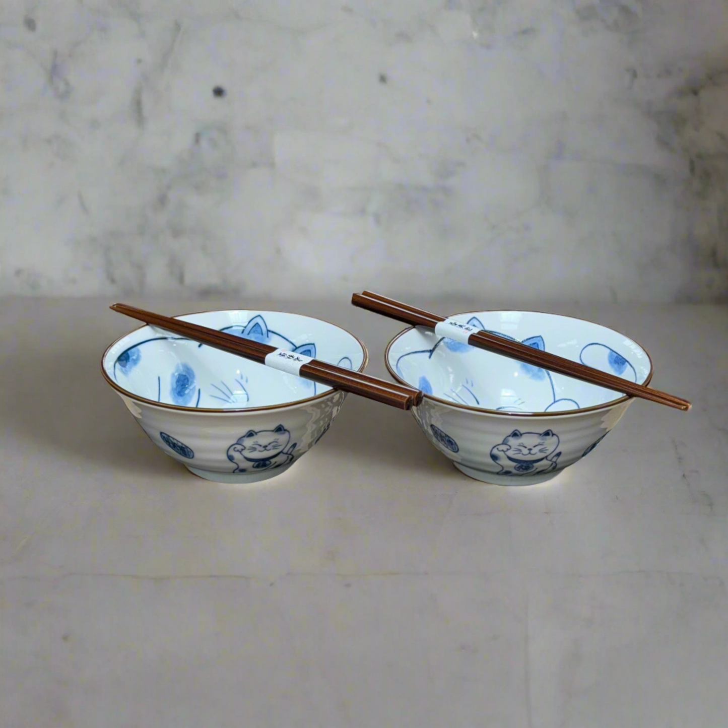 Made In Japan Tableware - Lucky Cat Design 2 piece boxed bowl set 15cm