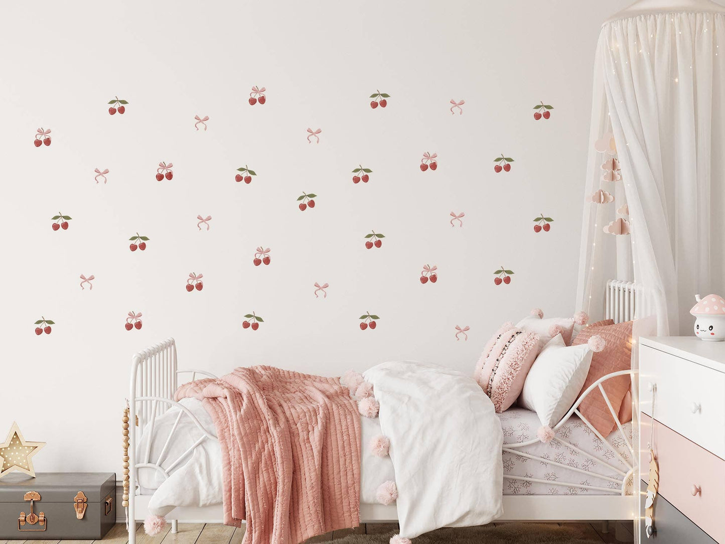 Cherrypick - Peel & Stick Fabric Wall Stickers - Cherries & Bows