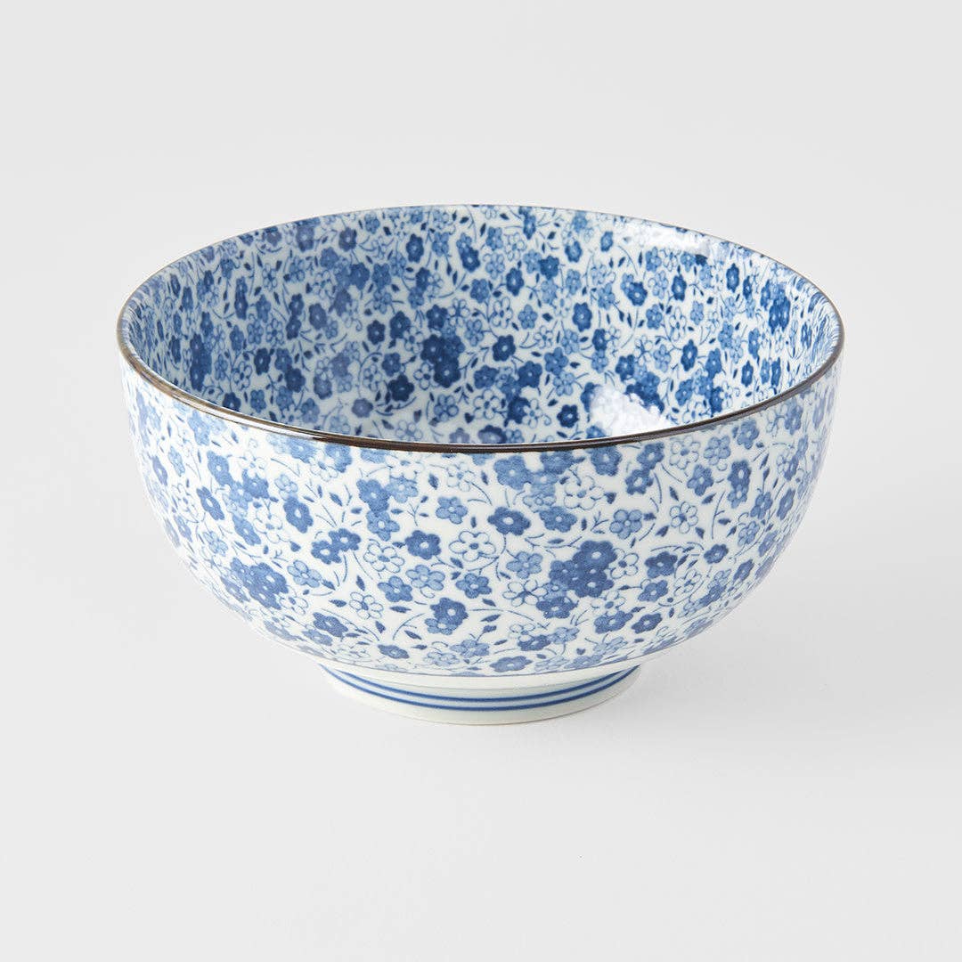 Made In Japan Tableware - Blue Daisy U-shape udon bowl 16cm