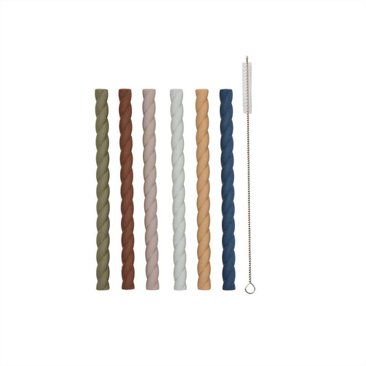 OYOY LIVING DESIGN - Mellow Silicone Straw Set - Caramel/Blue