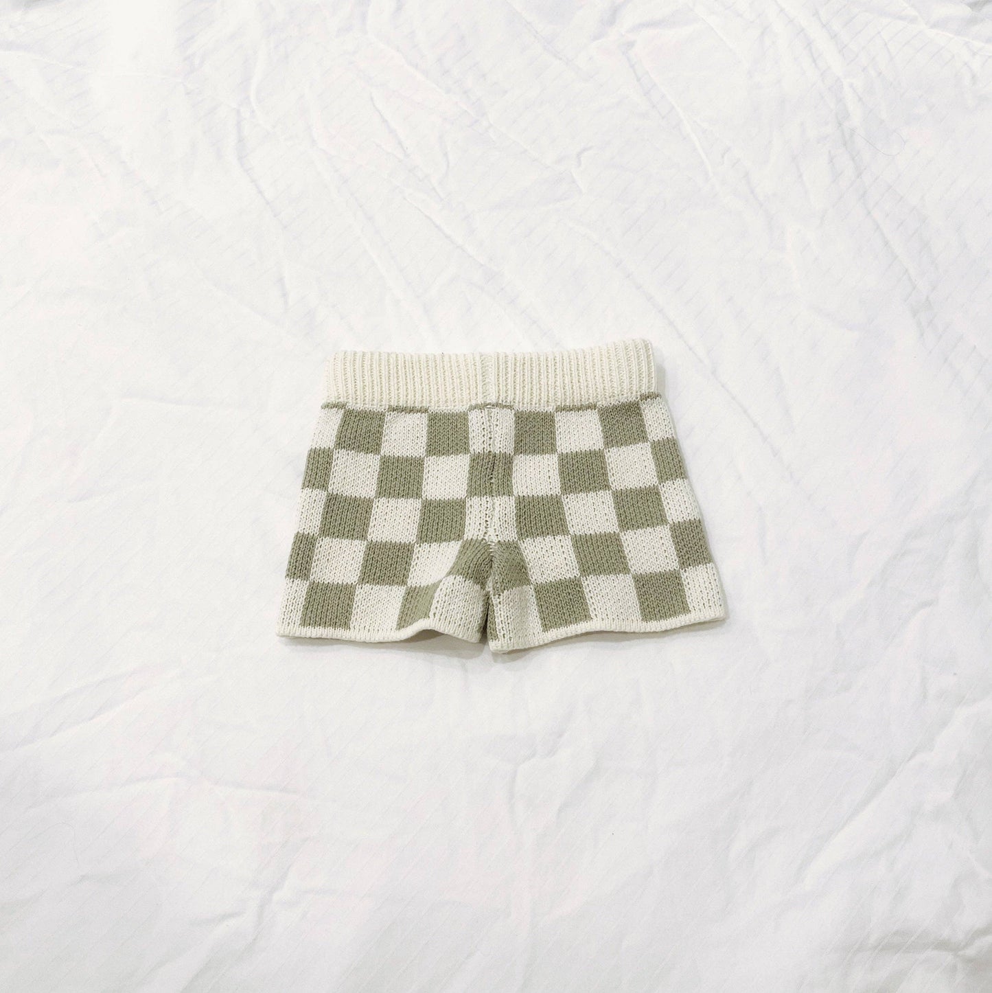 Adored - Checkered Knit Shorts - Sage