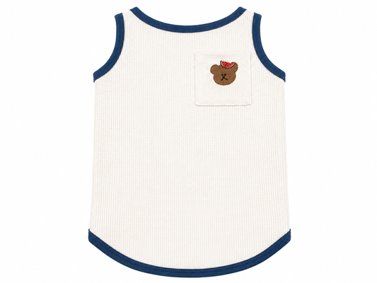 White and blue sleeveless t-shirt