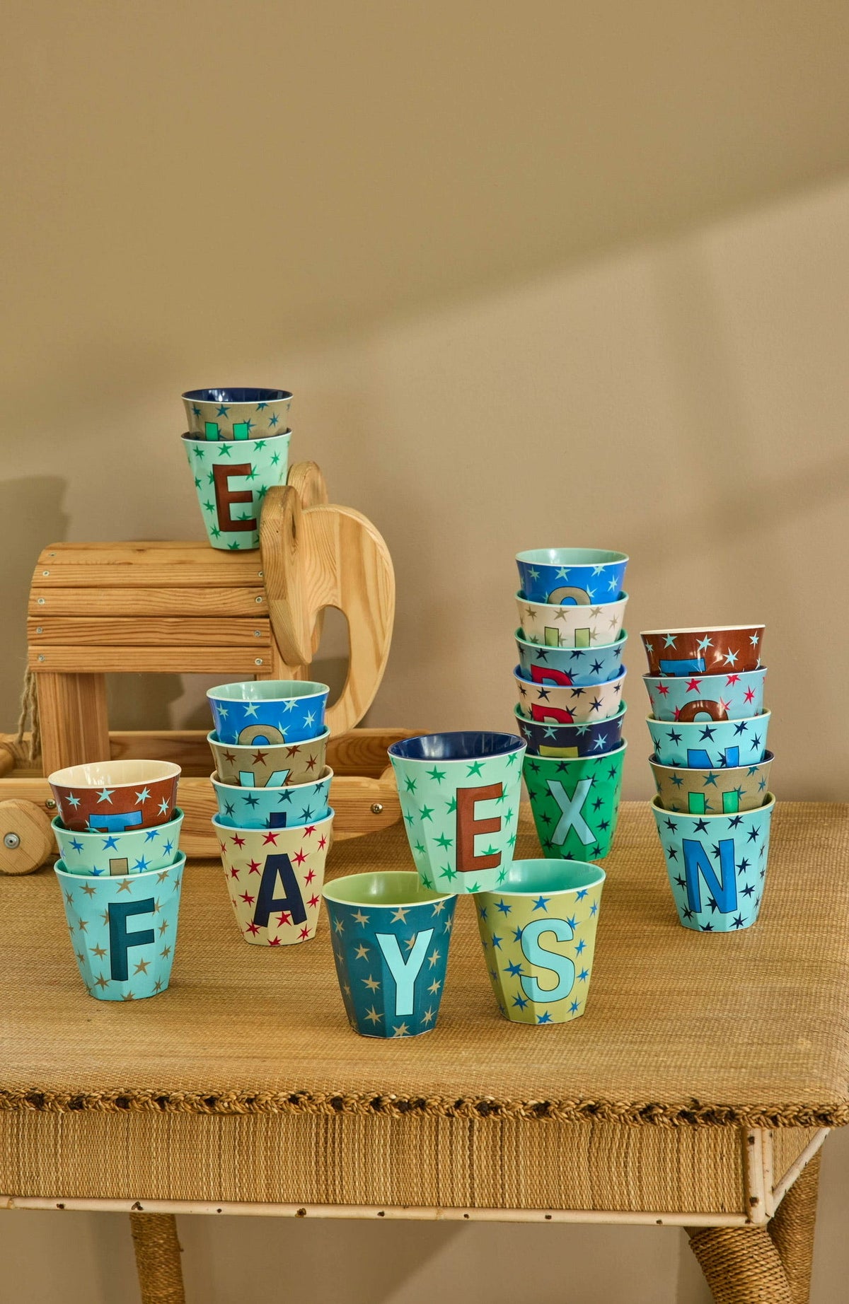 Melamine Full Alphabet - Stars - 3 x Each Letter - Bluish Colors - Medium - 8.45 oz