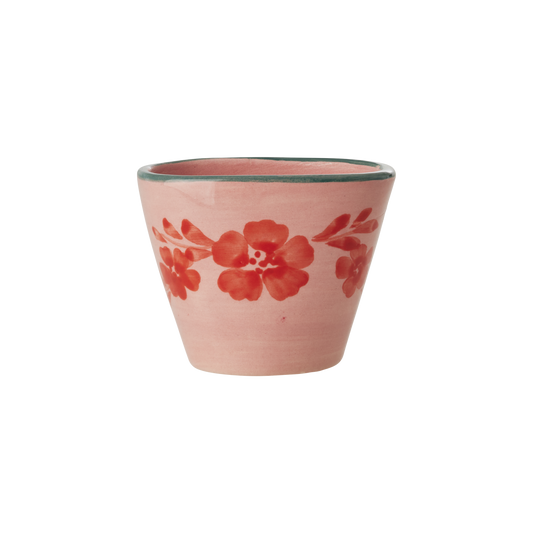 Ceramic Oval Espresso Cup with Hand Painted Orange Flower Vine - 2.4 oz