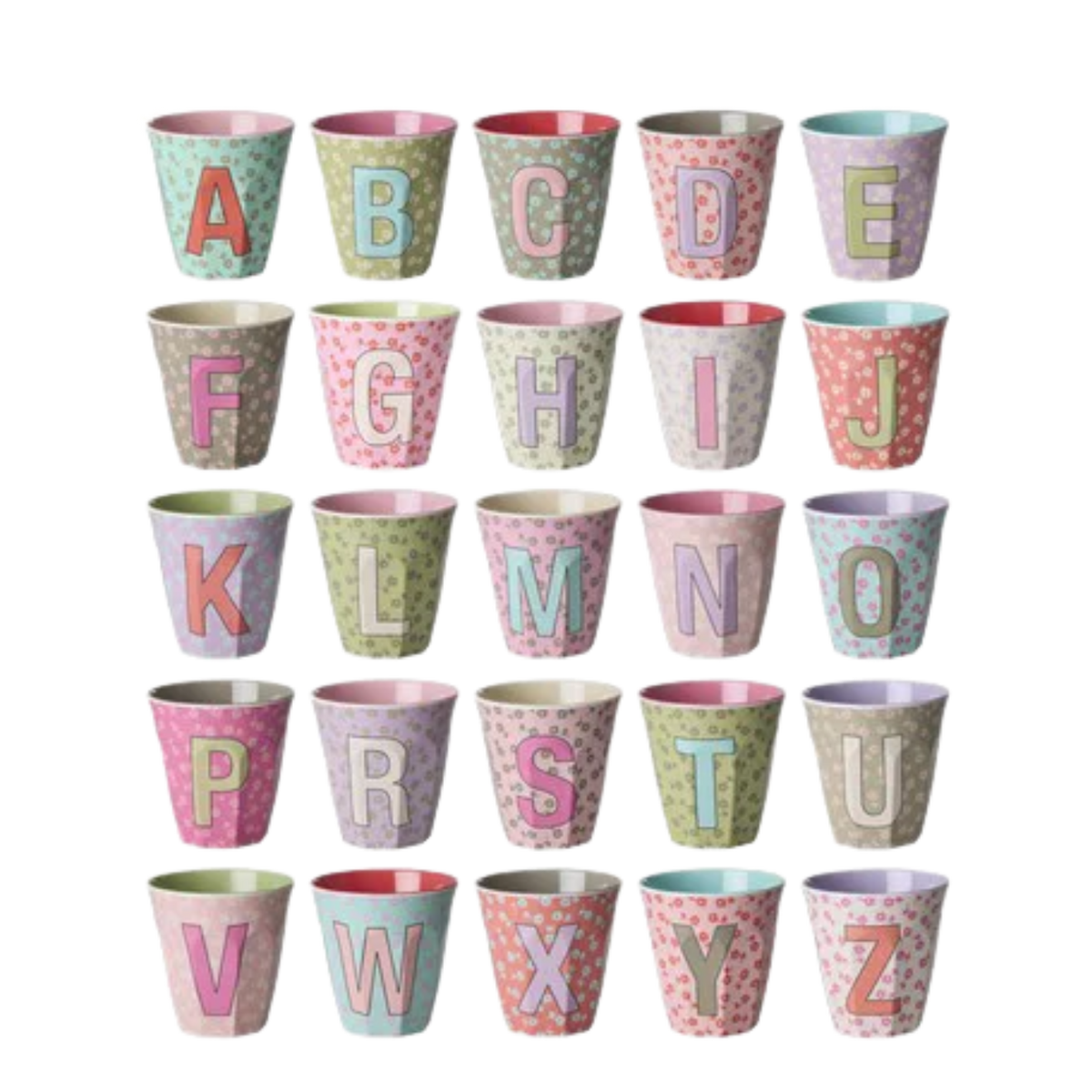 Melamine Full Alphabet - Flowers - 3 x Each Letter - Pinkish Colors - Medium - 8.45 oz