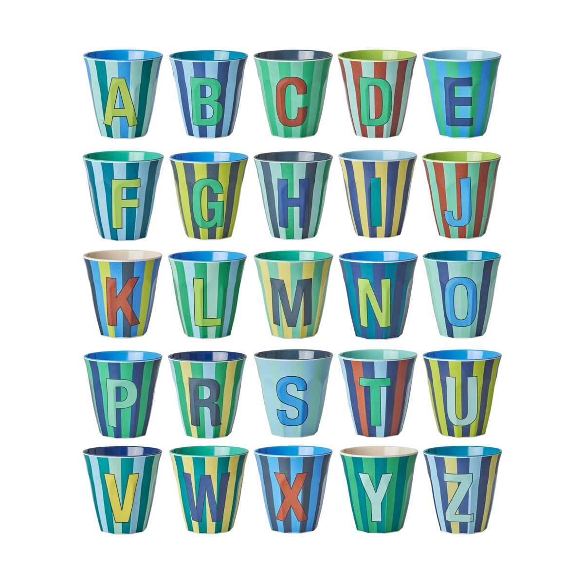 Melamine Full Alphabet - Stripes - 3 x Each Letter - Bluish Colors - Medium - 8.45 oz