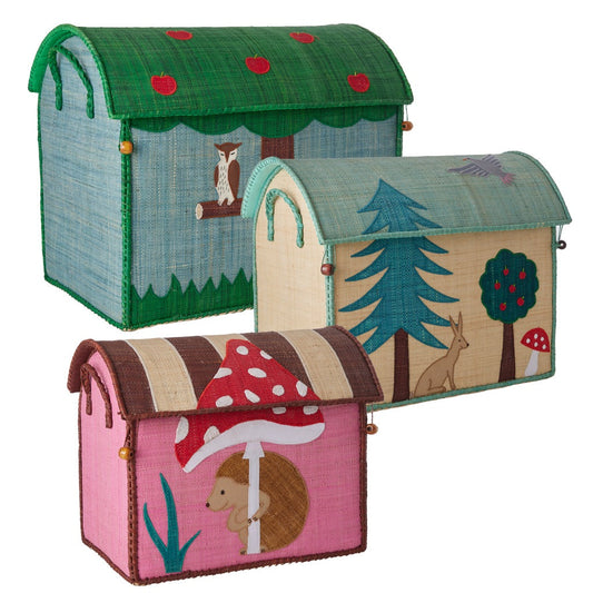 Raffia Toy Storage Baskets with Happy Forest Theme - Set of 3 - TO BE DELIVERED IN FEBRUARY
