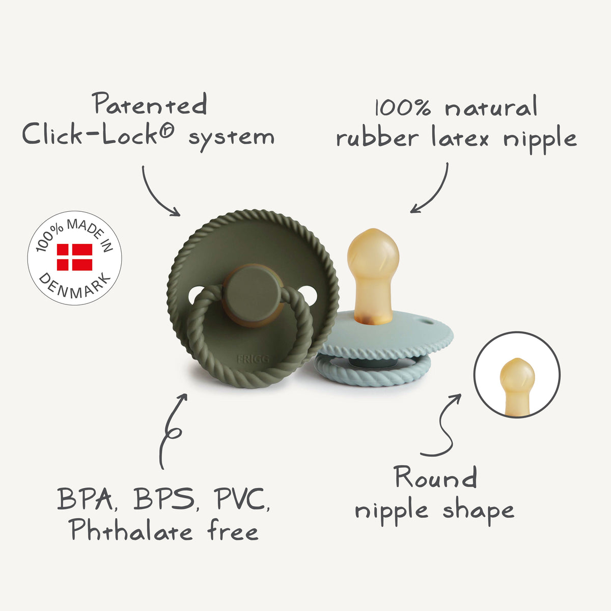 FRIGG Rope Natural Rubber Pacifier 2-Pack