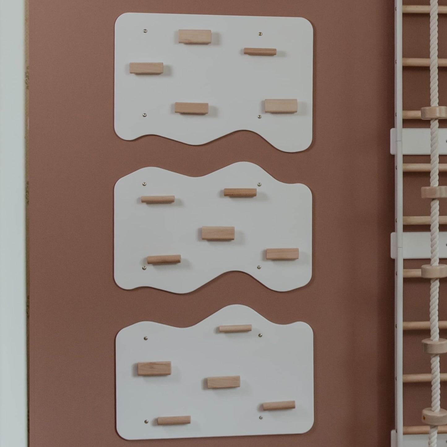 Indoor Rock Wall with Cloud-Shaped Panels & Wooden Climbing Holds for Kids 3-10