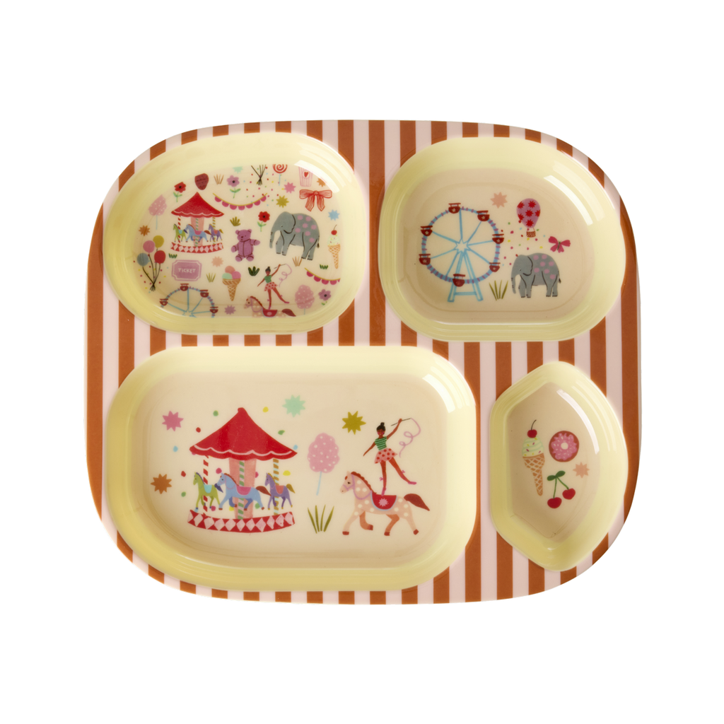 Melamine Kids 4 Room Plate - Fun Fair Pink Print -