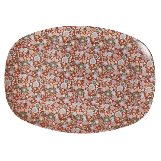 Melamine Rectangular Plate | Brown Flower Print