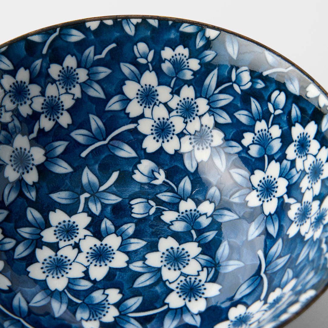 Made In Japan Tableware - Deep Blue Sakura ramen bowl gift set for two 20cm