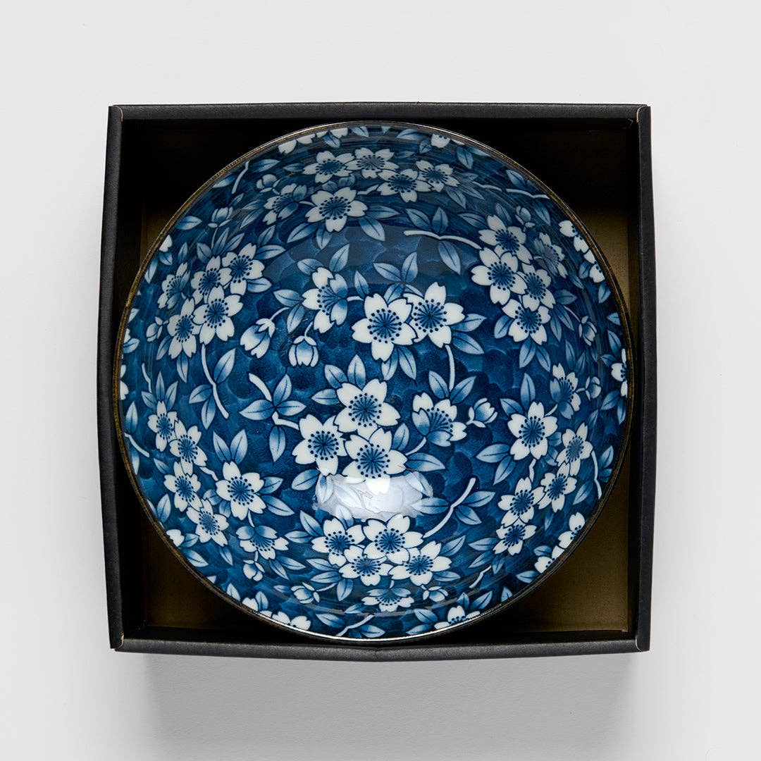 Made In Japan Tableware - Deep Blue Sakura ramen bowl gift set for two 20cm
