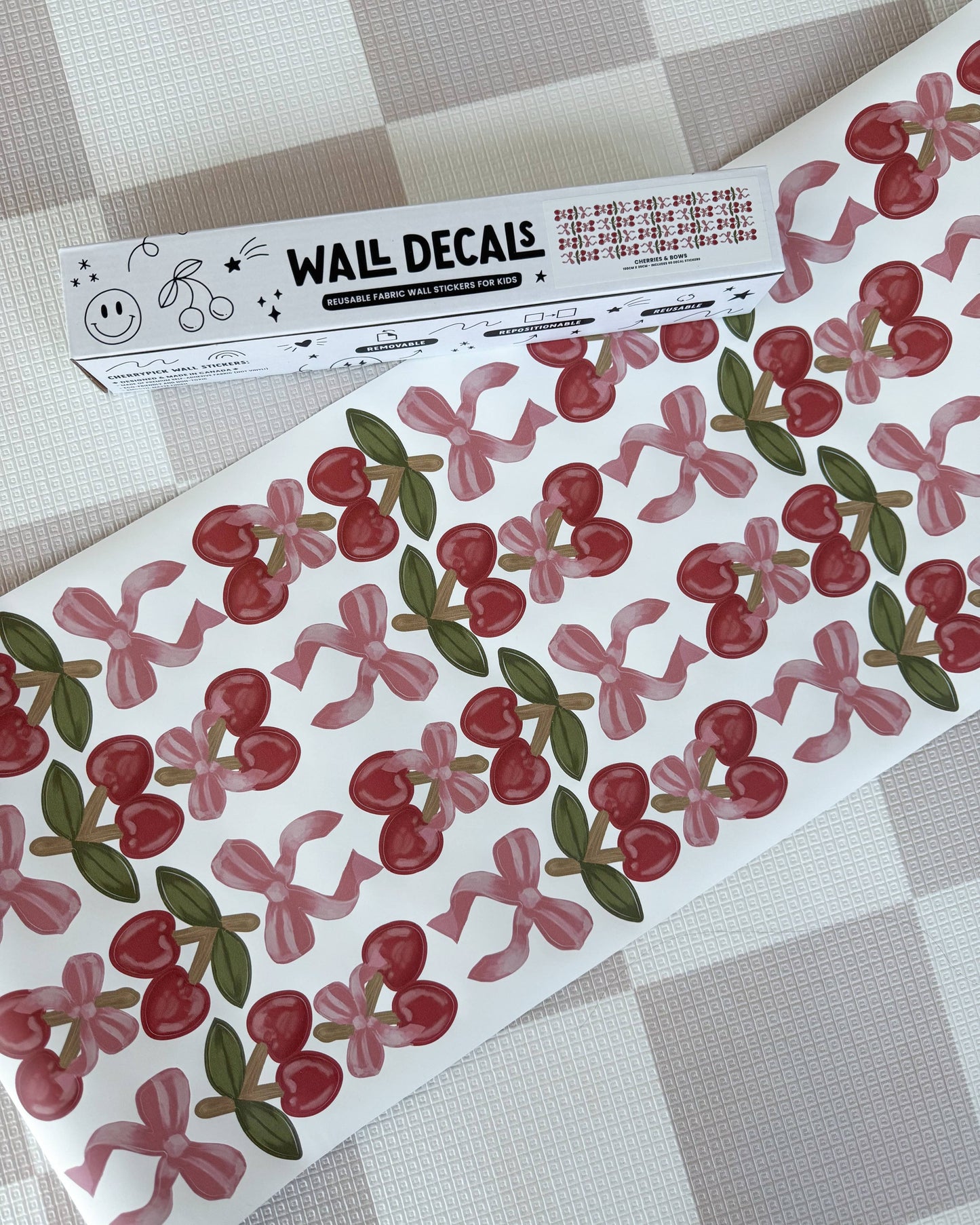 Cherrypick - Peel & Stick Fabric Wall Stickers - Cherries & Bows