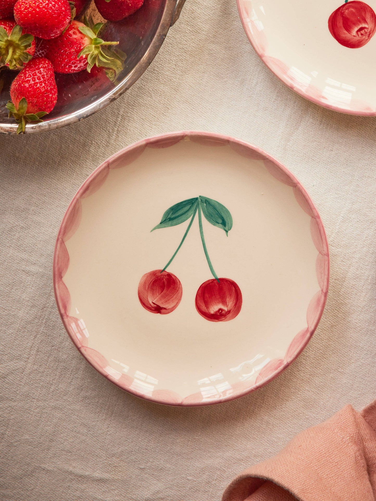 RicebyRice - Ceramic Cake Plate with Hand Painted Cherries