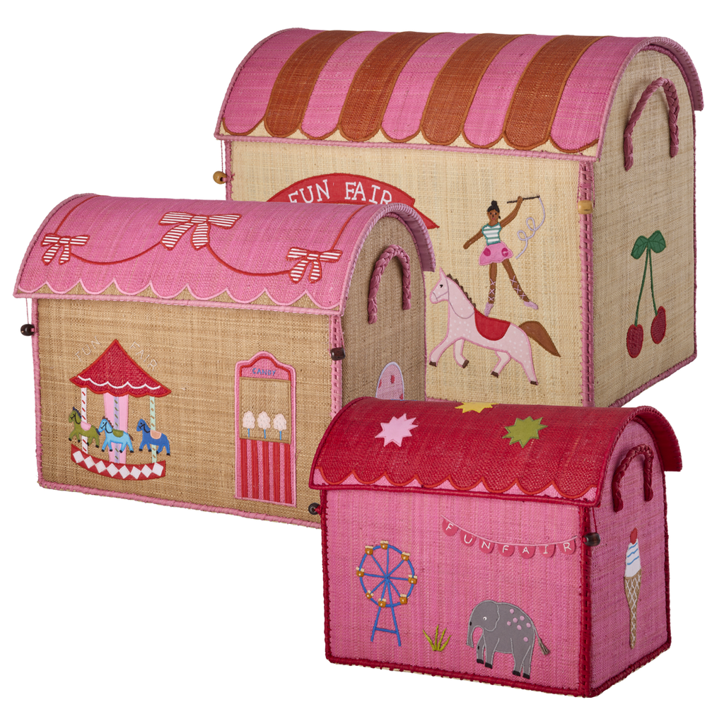 RicebyRice - Raffia Storage Baskets Set with Fun Fair Theme - Set of Three