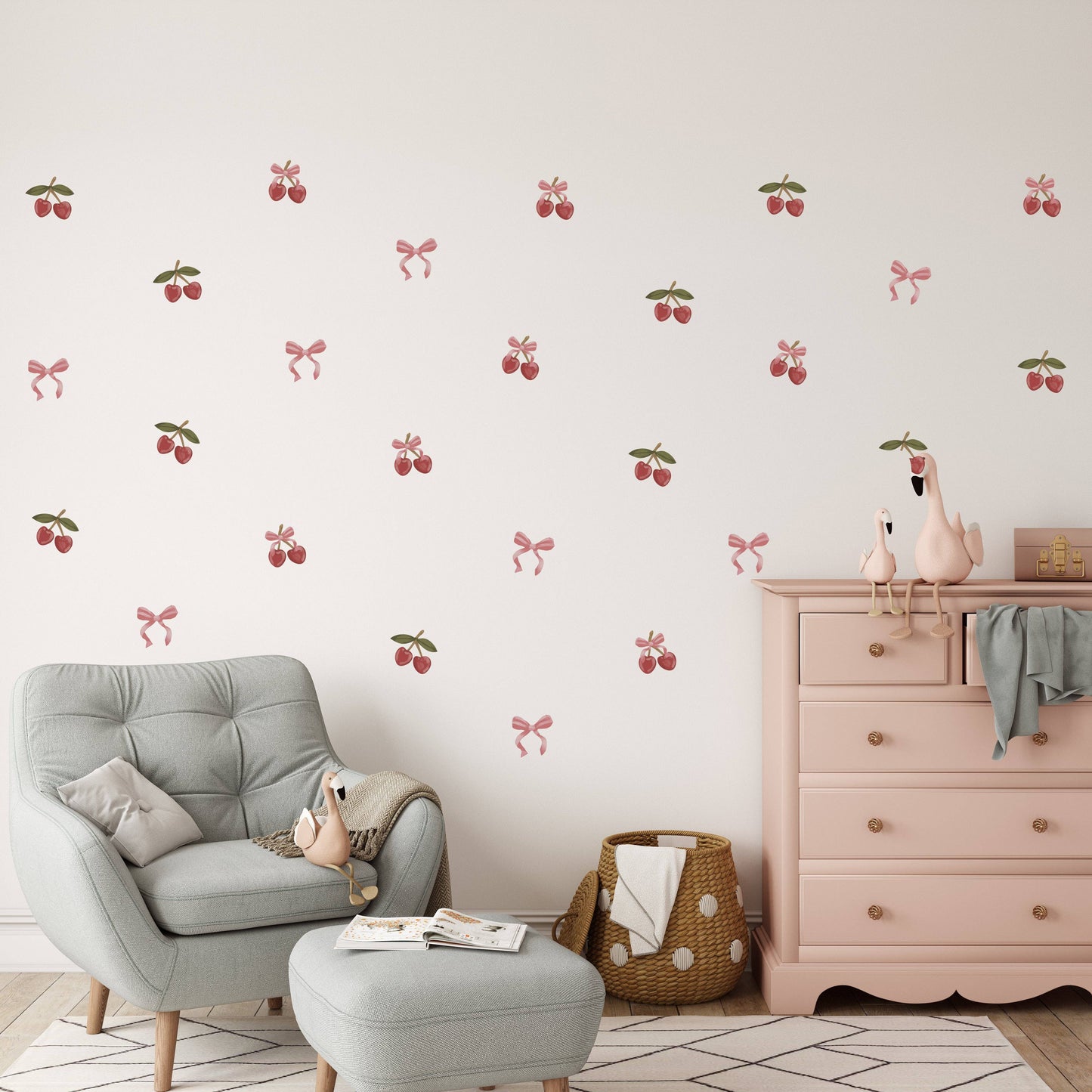 Cherrypick - Peel & Stick Fabric Wall Stickers - Cherries & Bows