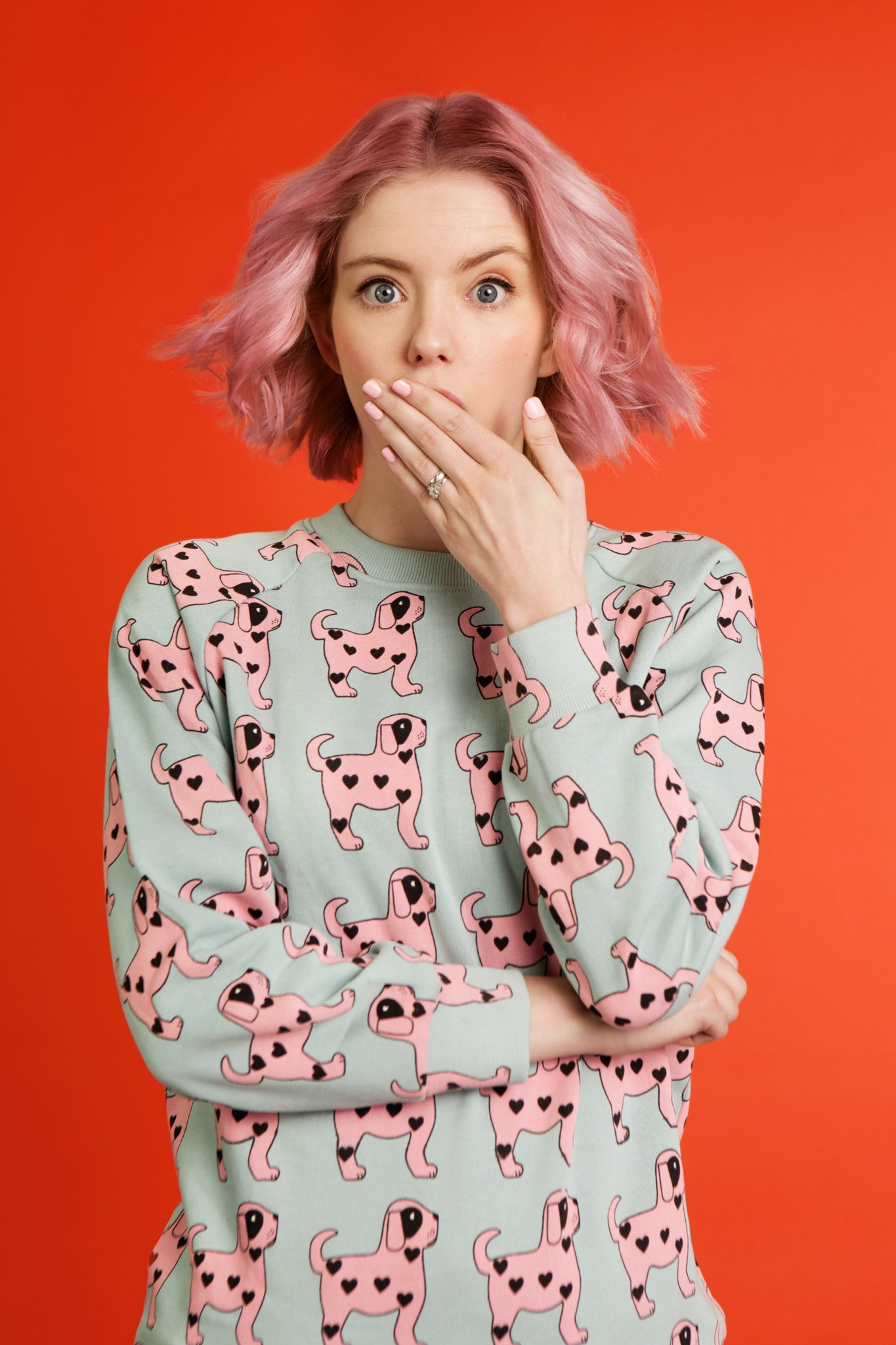 Adult Sweater Shirt-Pink Dog
