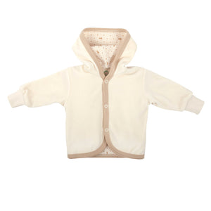 Wooly Organic Baby Velour Jacket with Hoodie - White Color